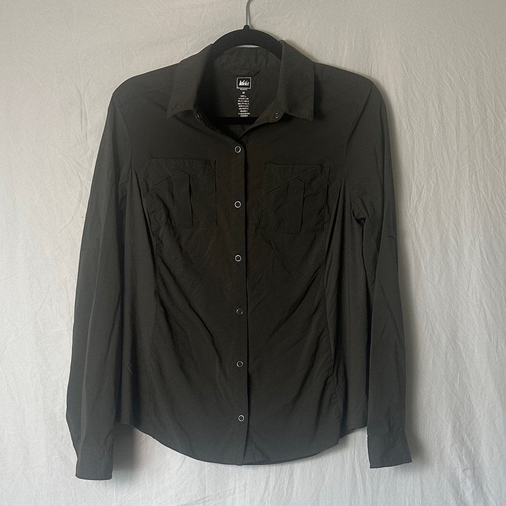 REI Black womens Long-Sleeve Button-Down Shirt
